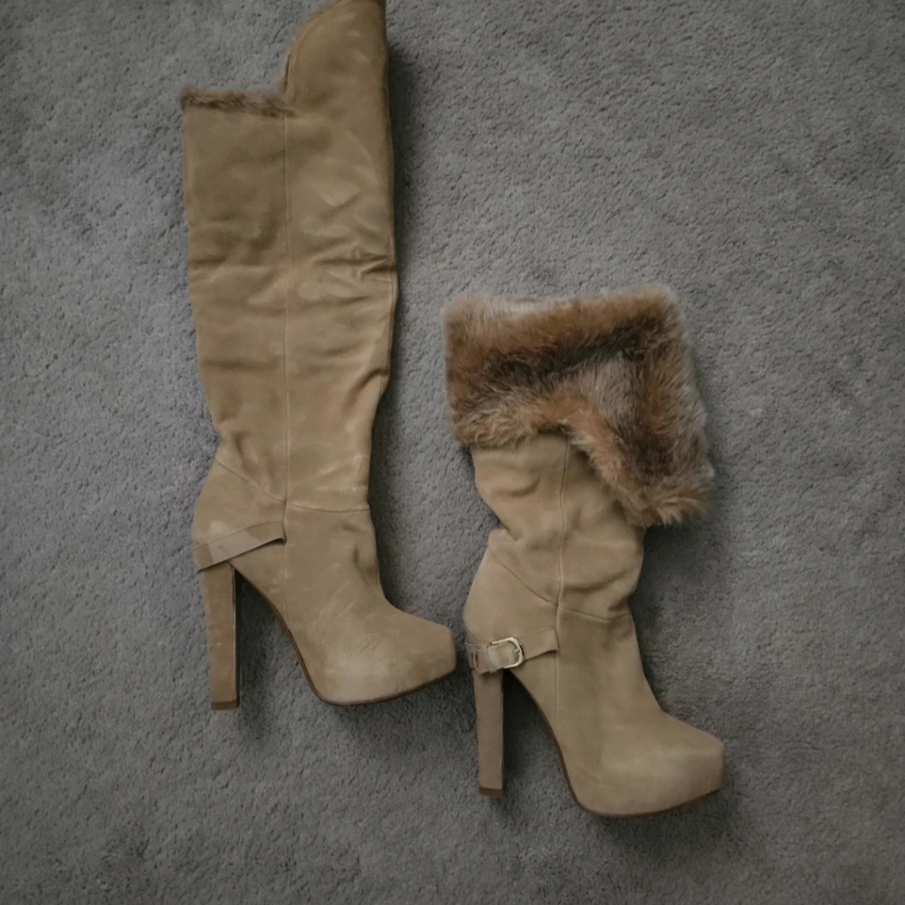 Tan suede knee high boots